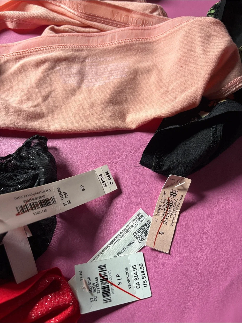 Victoria's Secret Black Floral Bikini Briefs with Pink and Red Accents
